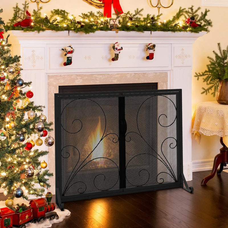 38 x 31 Inch Double Door Fireplace Screen-Black by DirectDeals