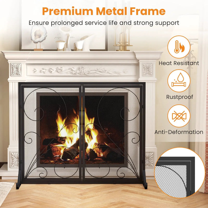 38 x 31 Inch Double Door Fireplace Screen-Black by DirectDeals