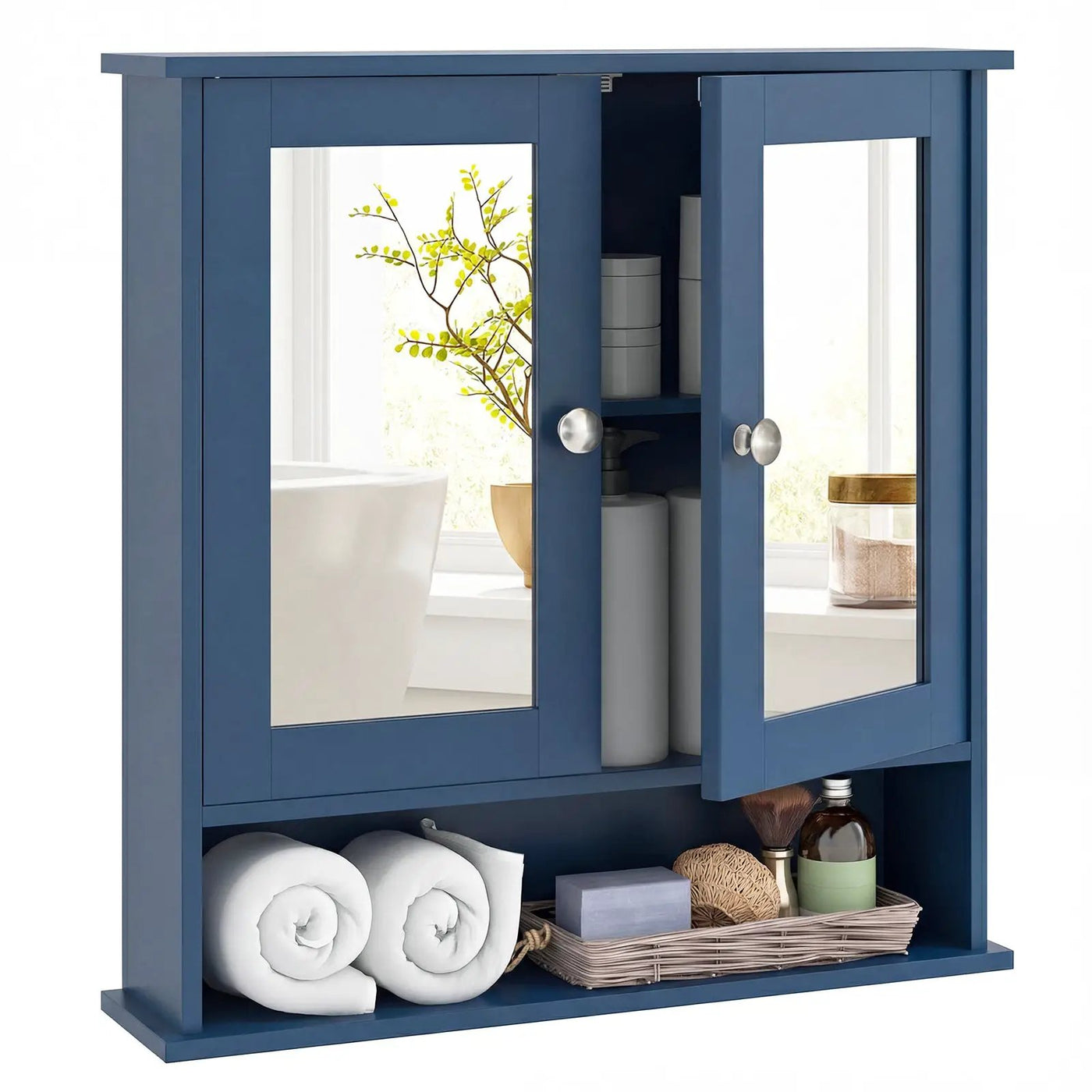 Double Door Wall-Mounted Bathroom Mirror Cabinet with Storage Shelf by DirectDeals