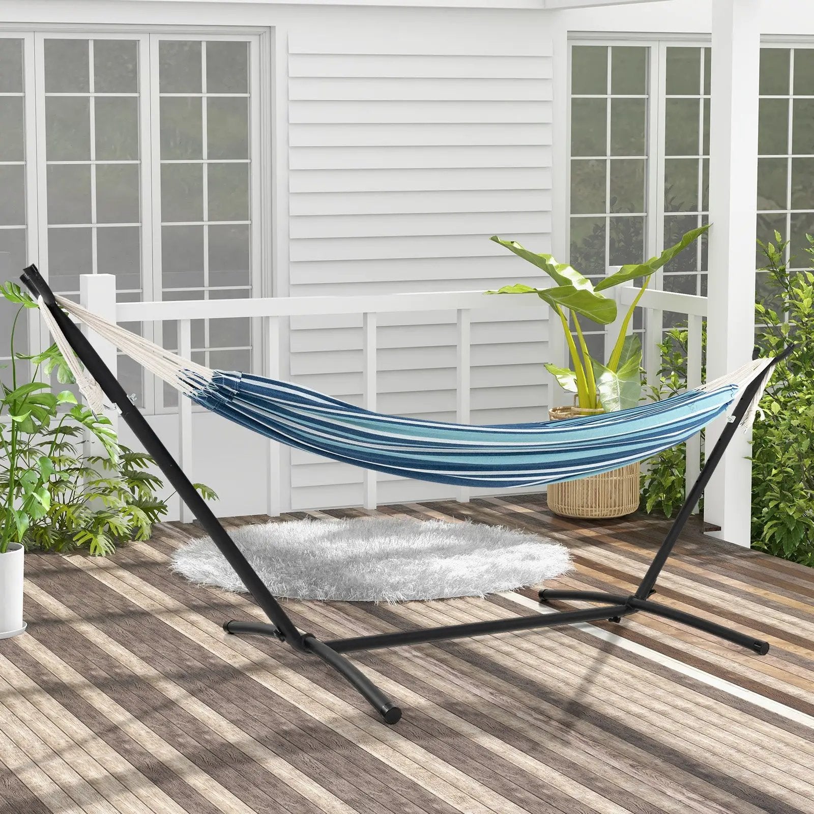 Portable Indoor Outdoor 2-Person Double Hammock Set with Stand and Carrying Cases-Blue by DirectDeals