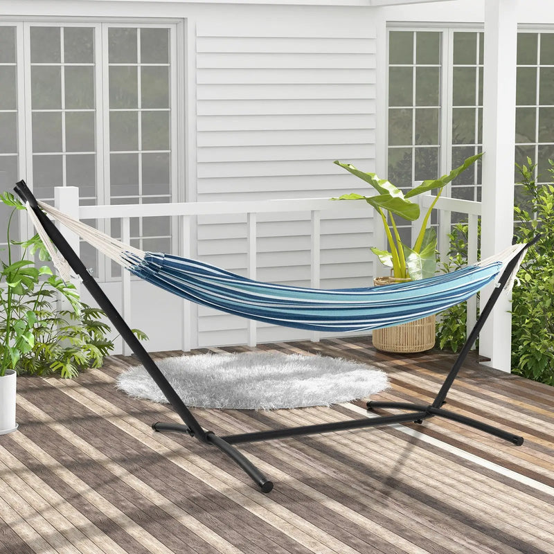 Portable Indoor Outdoor 2-Person Double Hammock Set with Stand and Carrying Cases-Blue by DirectDeals