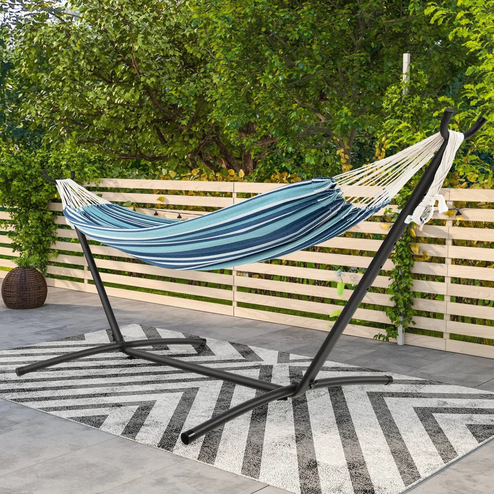 Portable Indoor Outdoor 2-Person Double Hammock Set with Stand and Carrying Cases-Blue by DirectDeals