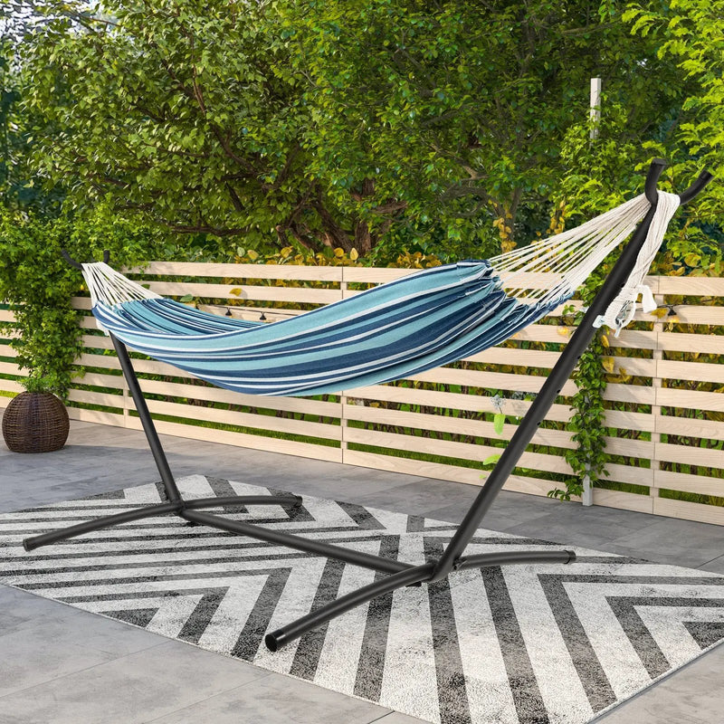 Portable Indoor Outdoor 2-Person Double Hammock Set with Stand and Carrying Cases-Blue by DirectDeals