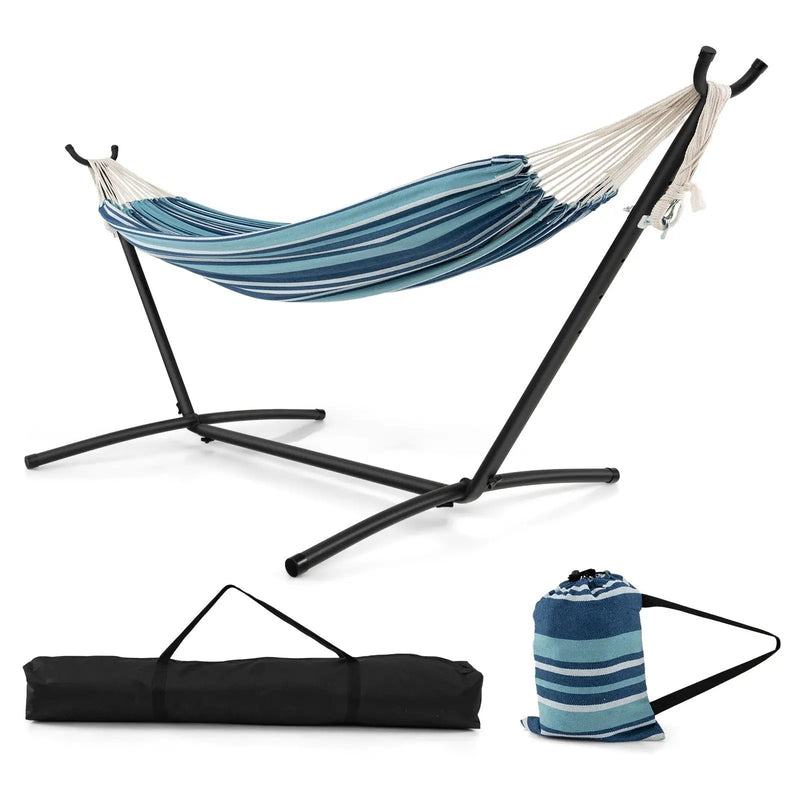 Portable Indoor Outdoor 2-Person Double Hammock Set with Stand and Carrying Cases-Blue by DirectDeals