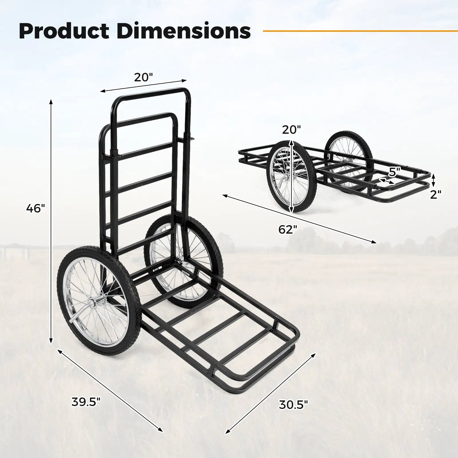 Double-Layer Deer Cart with 20 Inch Rubber Wheels by DirectDeals