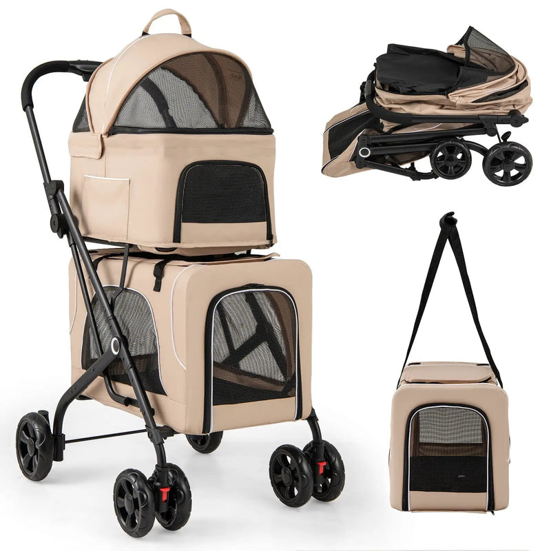 Double Pet Stroller Foldable 3-in-1 Dog Stroller with 2 Detachable Carriers by DirectDeals