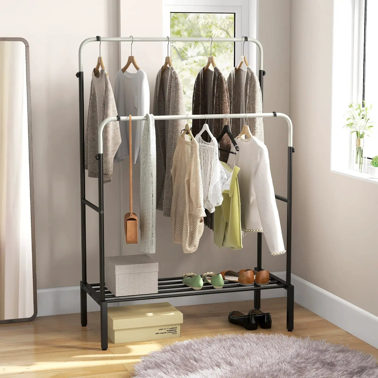 Double Rod Clothes Garment Rack with Adjustable Heights-Silver by DirectDeals