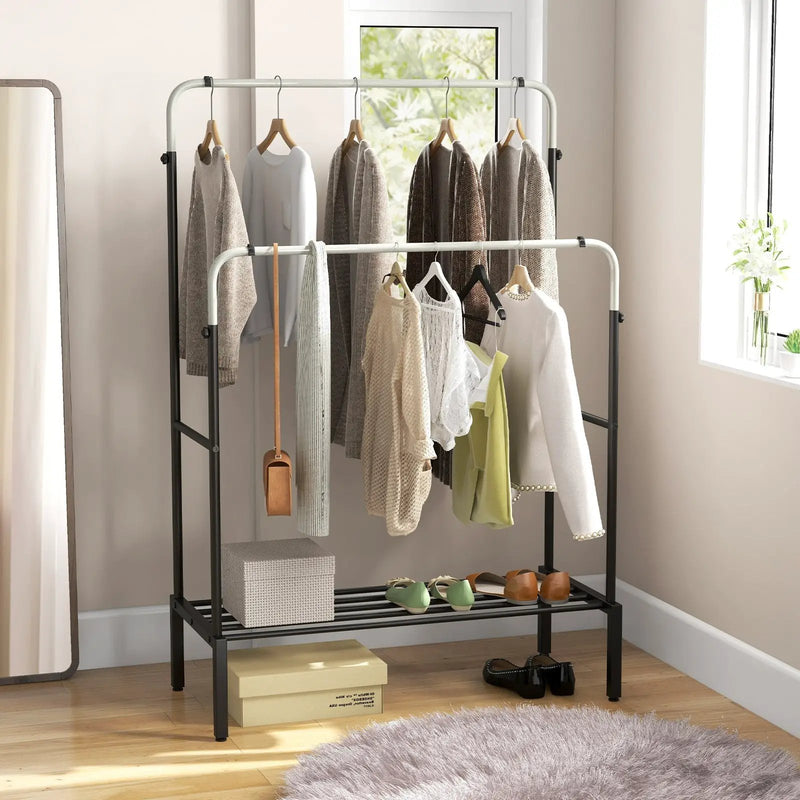 Double Rod Clothes Garment Rack with Adjustable Heights-Silver by DirectDeals