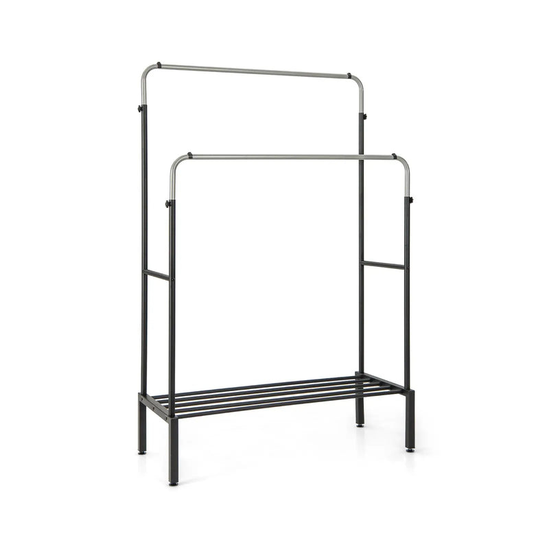 Double Rod Clothes Garment Rack with Adjustable Heights-Silver by DirectDeals
