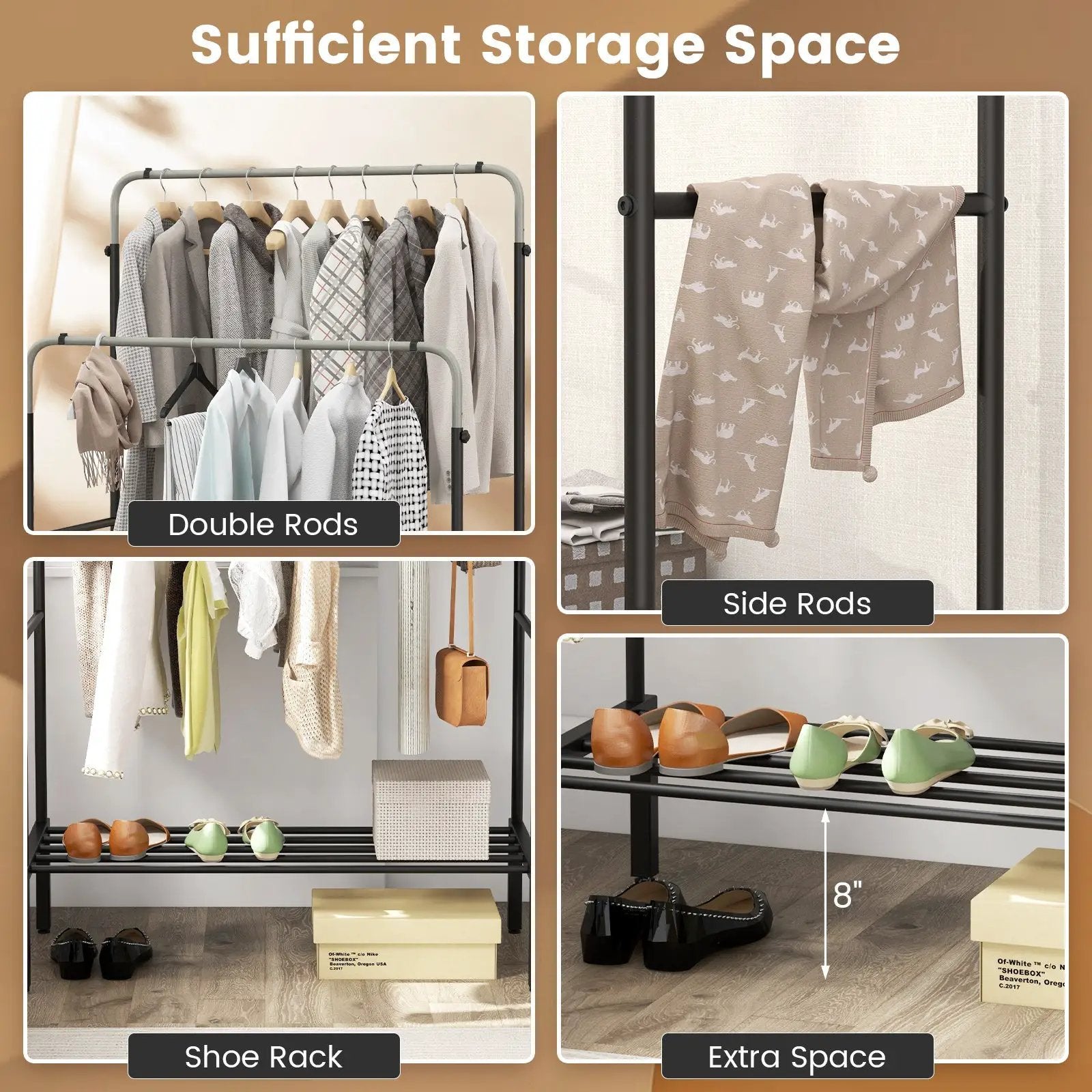 Double Rod Clothes Garment Rack with Adjustable Heights-Silver by DirectDeals