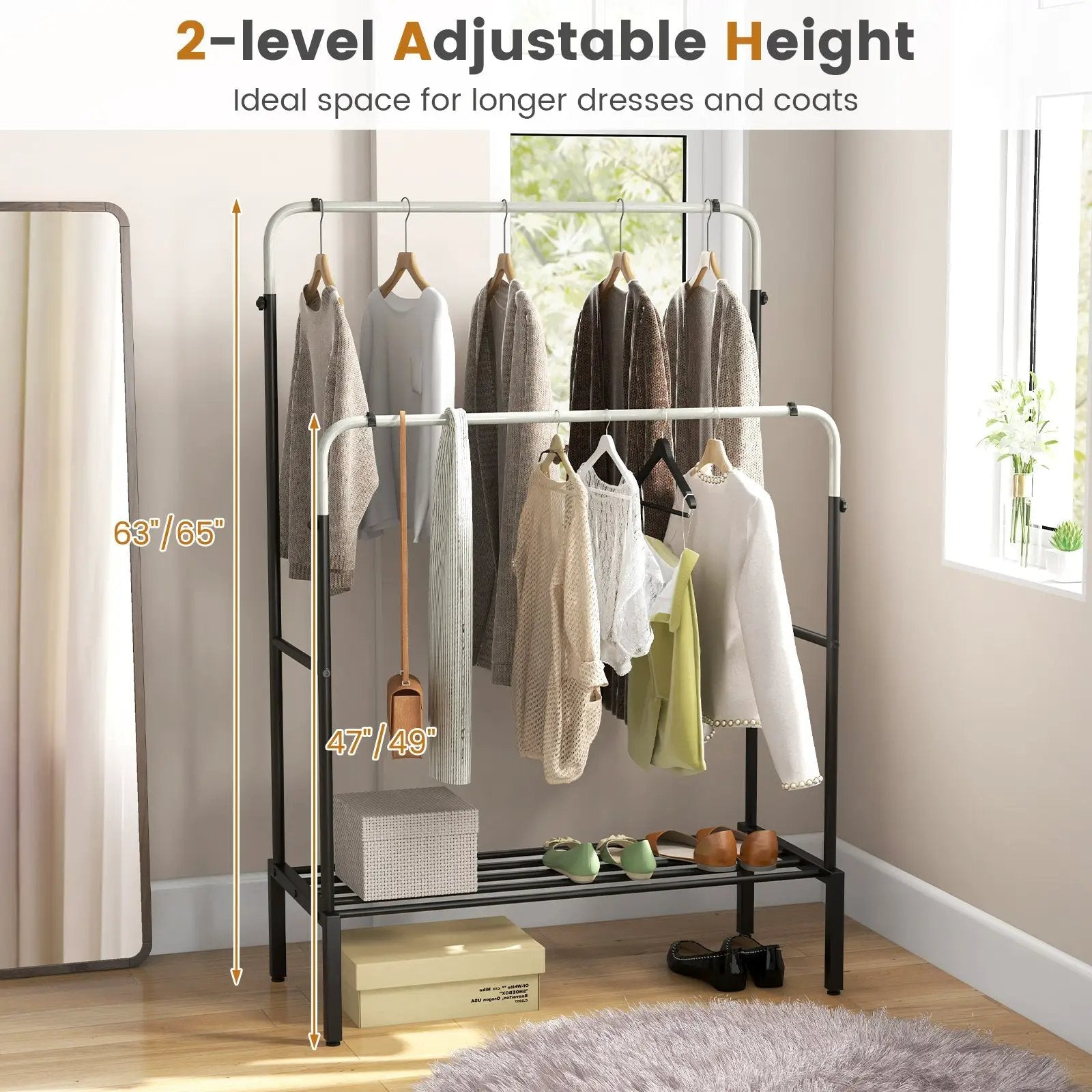Double Rod Clothes Garment Rack with Adjustable Heights-Silver by DirectDeals