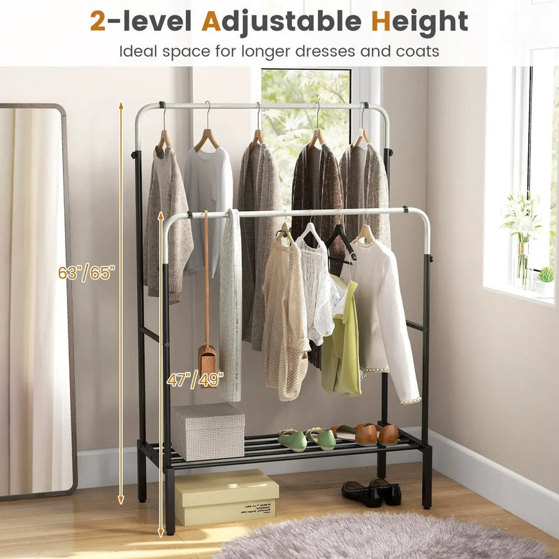 Double Rod Clothes Garment Rack with Adjustable Heights-Silver by DirectDeals