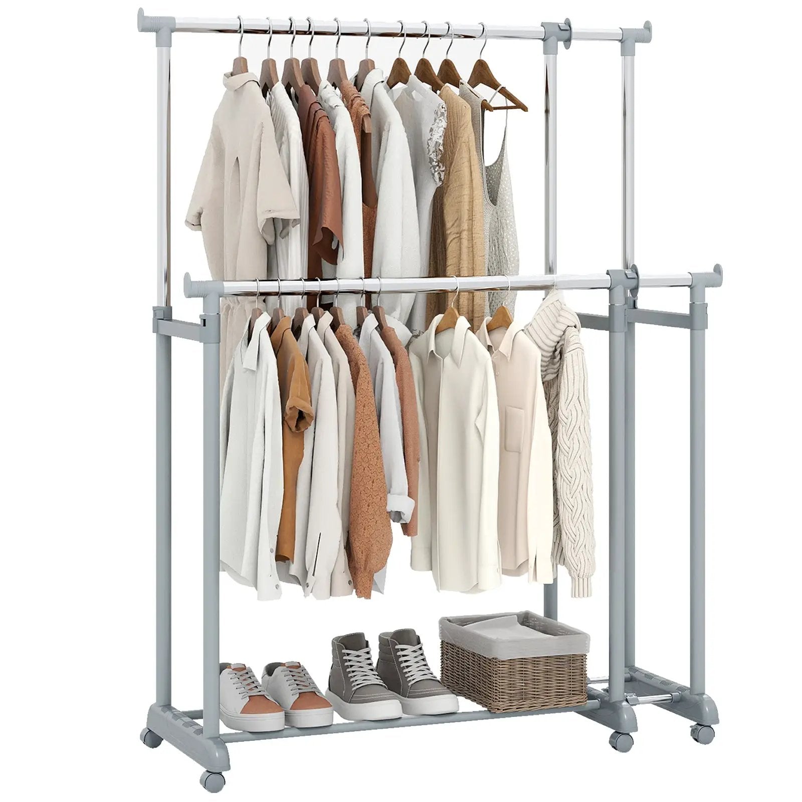 Double Rod Clothes Rack Heavy-Duty Metal Garment Rack by DirectDeals