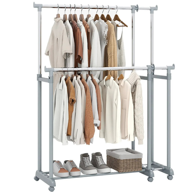 Double Rod Clothes Rack Heavy-Duty Metal Garment Rack by DirectDeals