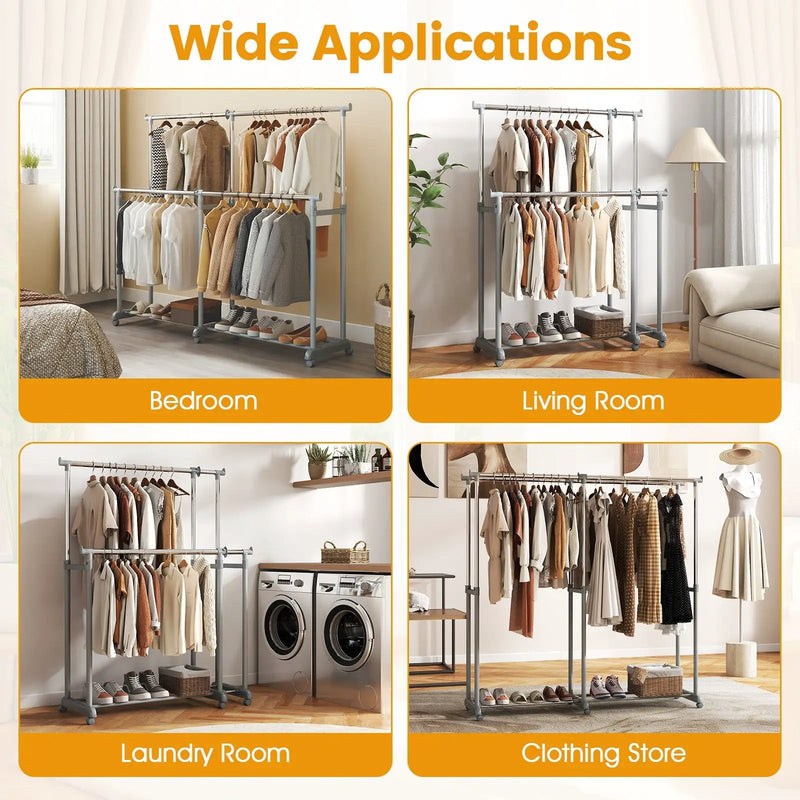 Double Rod Clothes Rack Heavy-Duty Metal Garment Rack by DirectDeals