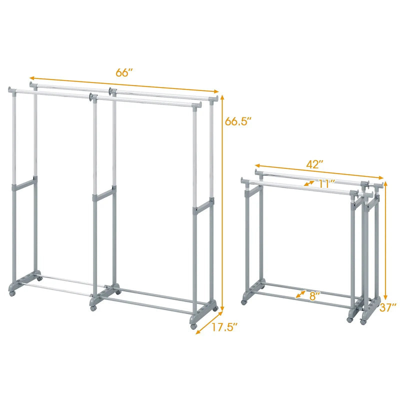 Double Rod Clothes Rack Heavy-Duty Metal Garment Rack by DirectDeals