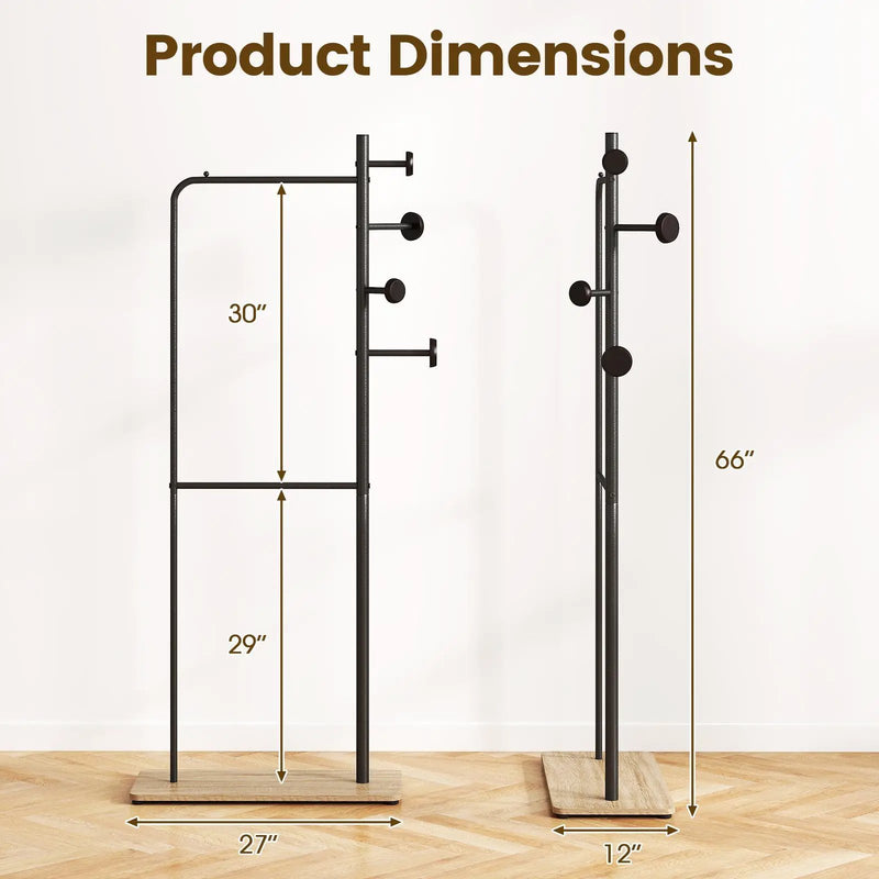 Double Rods Clothes Hanging Rack with Rubber Wood Hooks by DirectDeals
