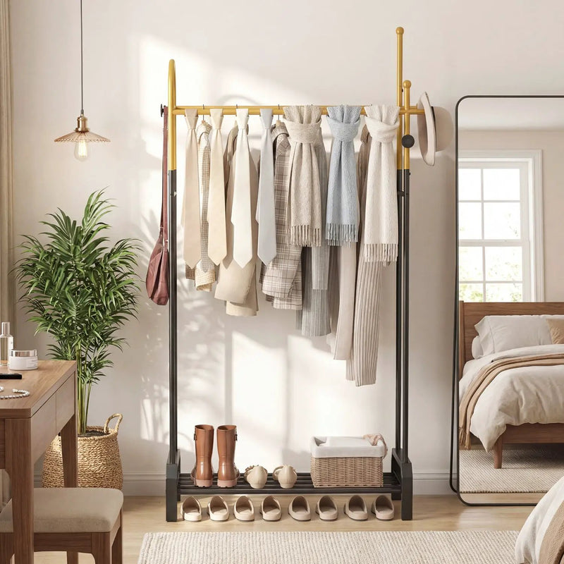 Double Rods Garment Rack for Hanging Clothes-Gold by DirectDeals