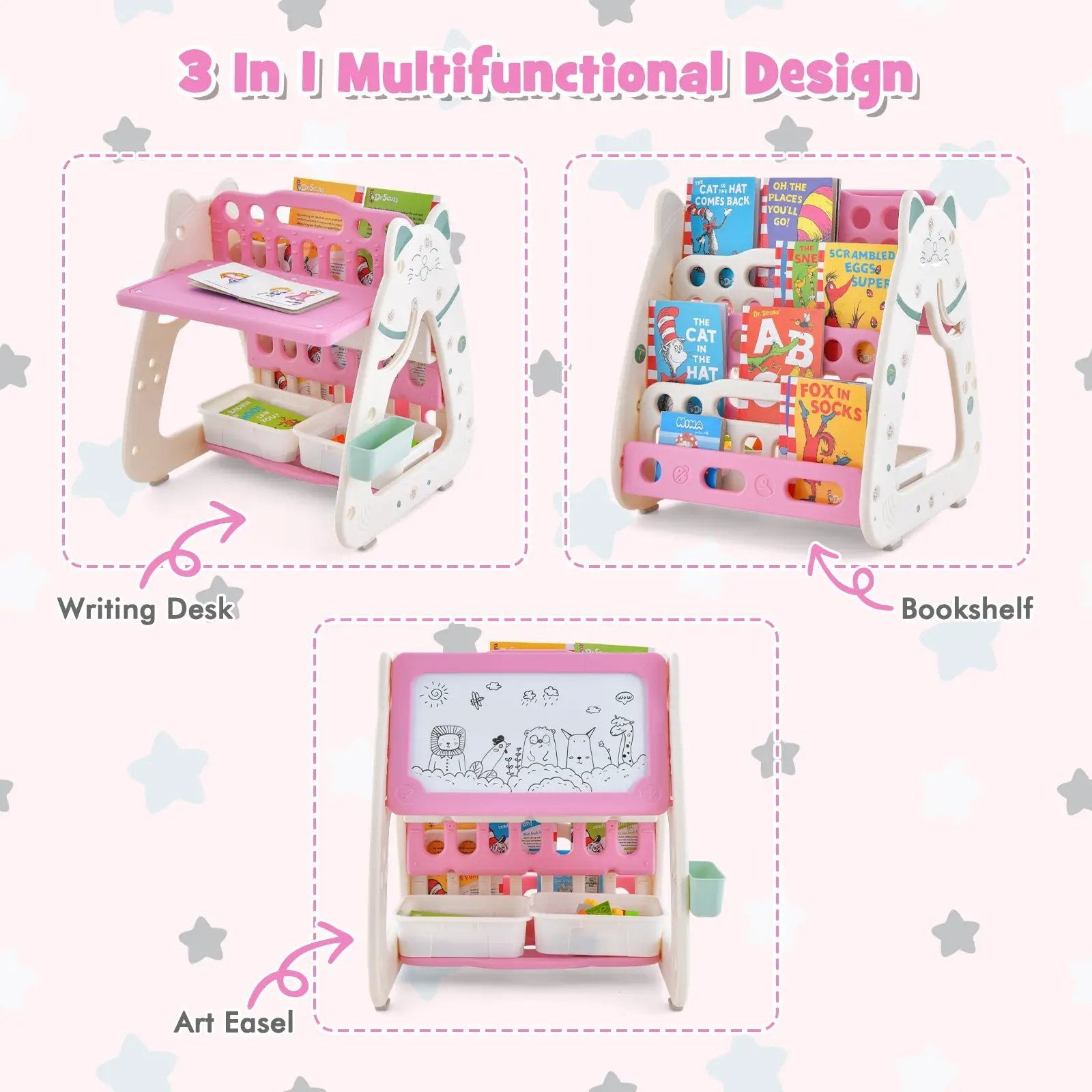3-In-1 Double Sided Magnetic Dry-Erase Board with Stool and Flipped Writing Desktop by DirectDeals