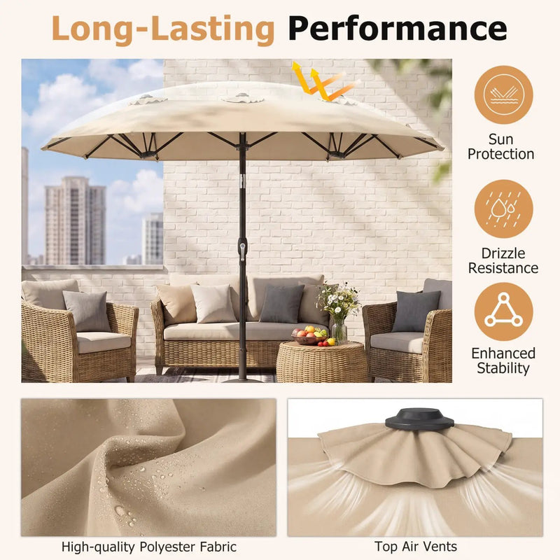 Double-Sided Patio Umbrella with Push Button Tilt Crank Handle by DirectDeals