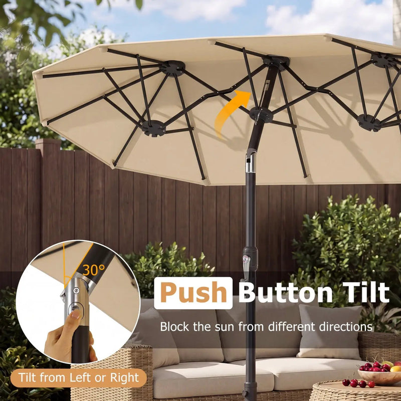 Double-Sided Patio Umbrella with Push Button Tilt Crank Handle by DirectDeals