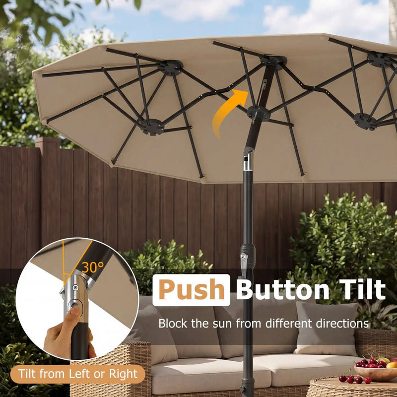 Double-Sided Patio Umbrella with Push Button Tilt Crank Handle by DirectDeals