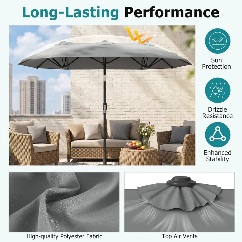 Double-Sided Patio Umbrella with Push Button Tilt Crank Handle by DirectDeals