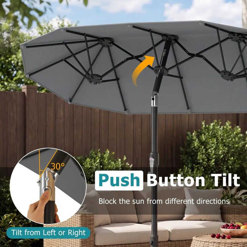 Double-Sided Patio Umbrella with Push Button Tilt Crank Handle by DirectDeals