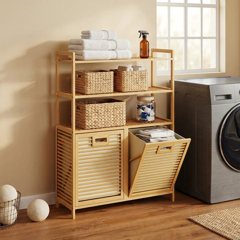 Double Tilt-Out Laundry Hamper with 3 Shelves & Baskets by DirectDeals