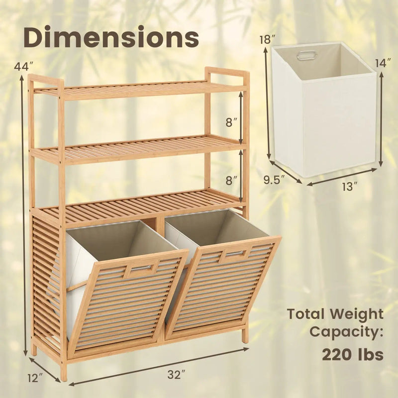 Double Tilt-Out Laundry Hamper with 3 Shelves & Baskets by DirectDeals