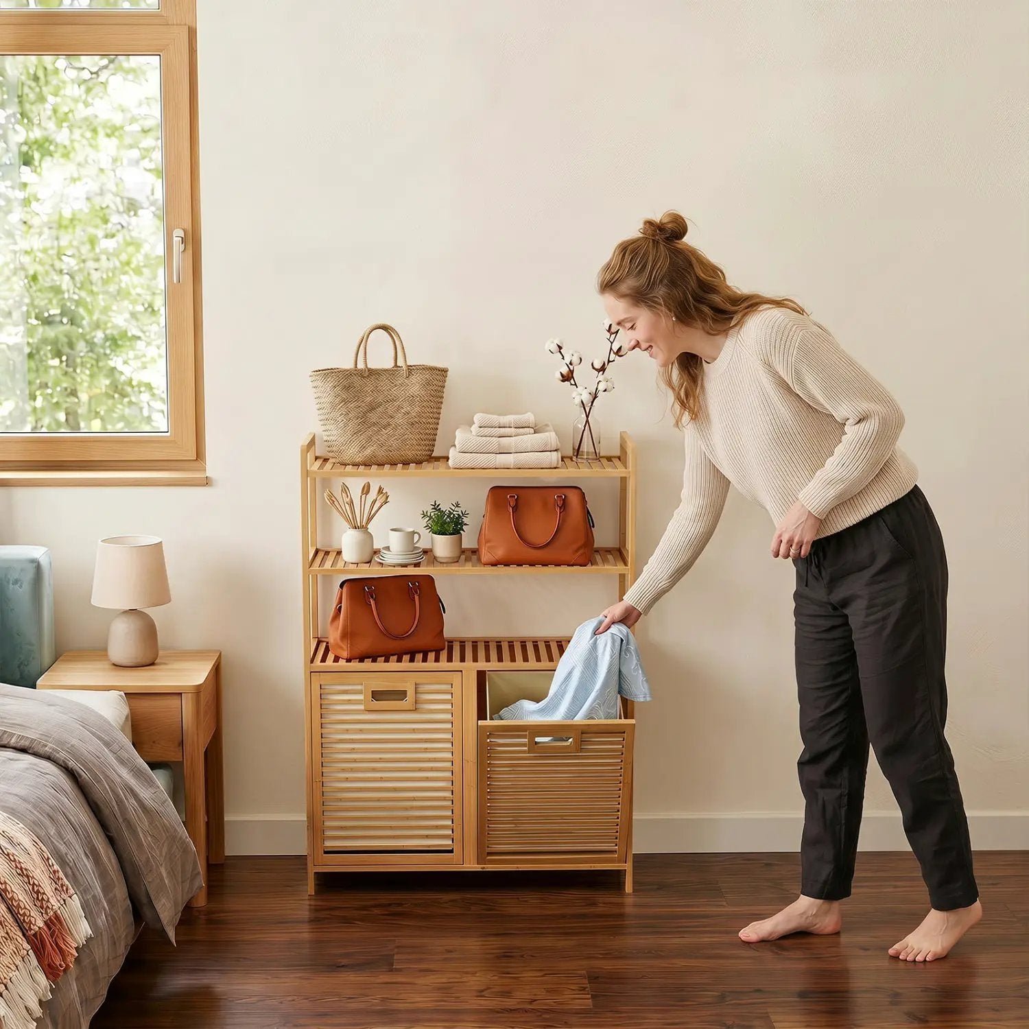 Double Tilt-Out Laundry Hamper with 3 Shelves & Baskets by DirectDeals