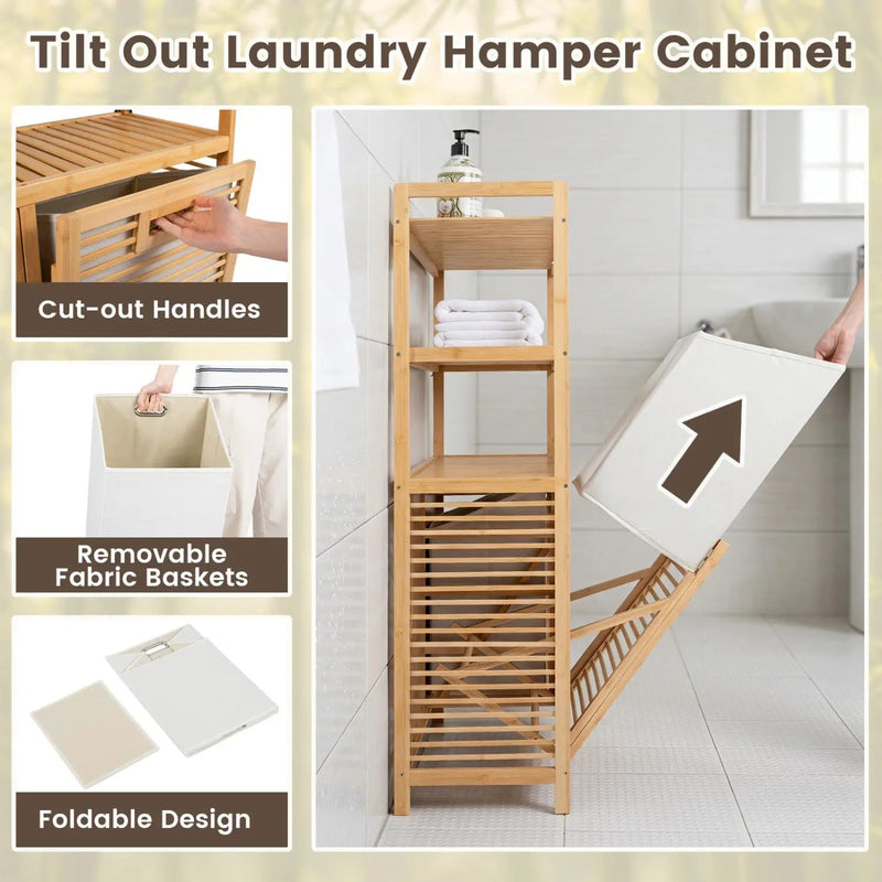 Double Tilt-Out Laundry Hamper with 3 Shelves & Baskets by DirectDeals