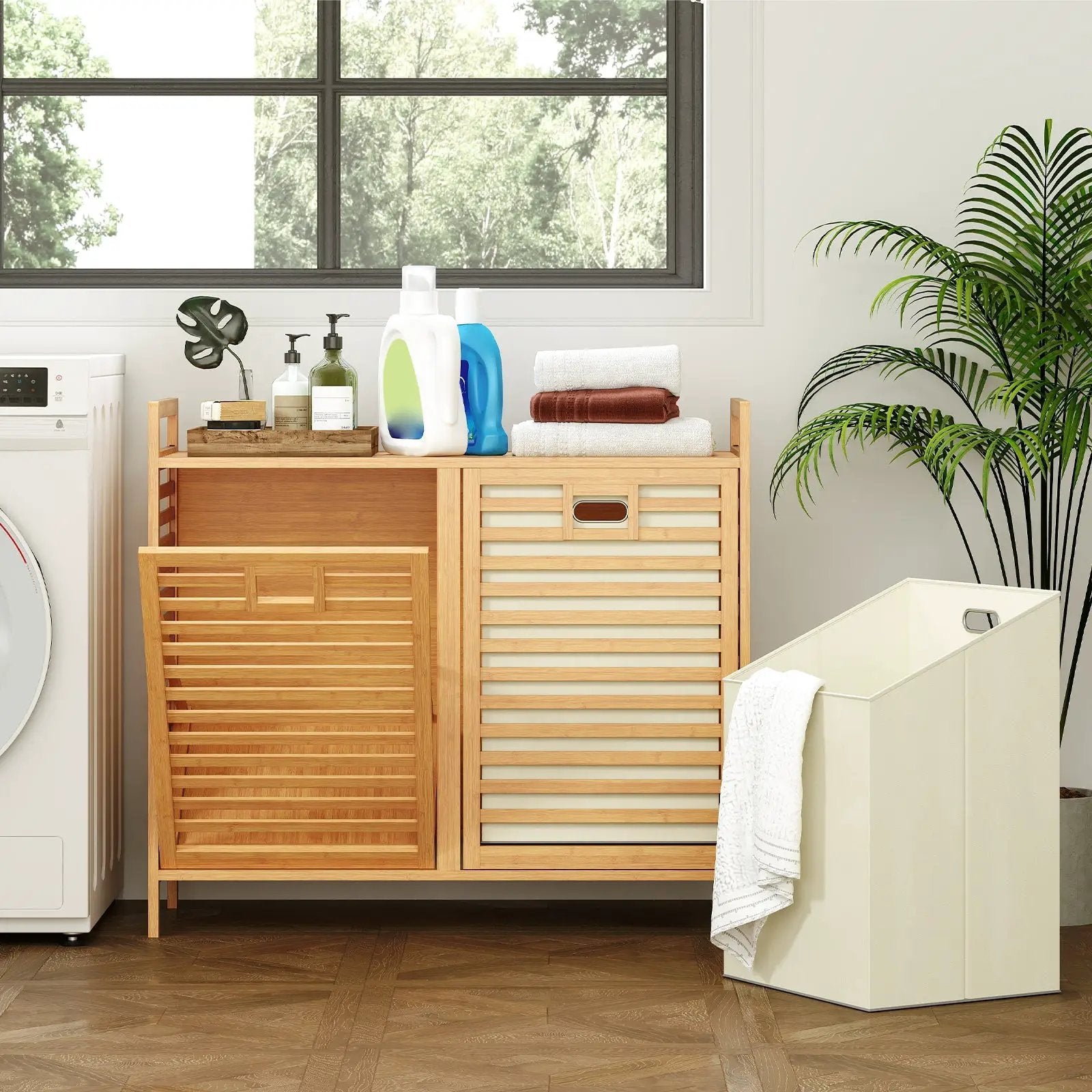 Double Tilt-out Laundry Hamper with 2 Removable Bins-Natural by DirectDeals