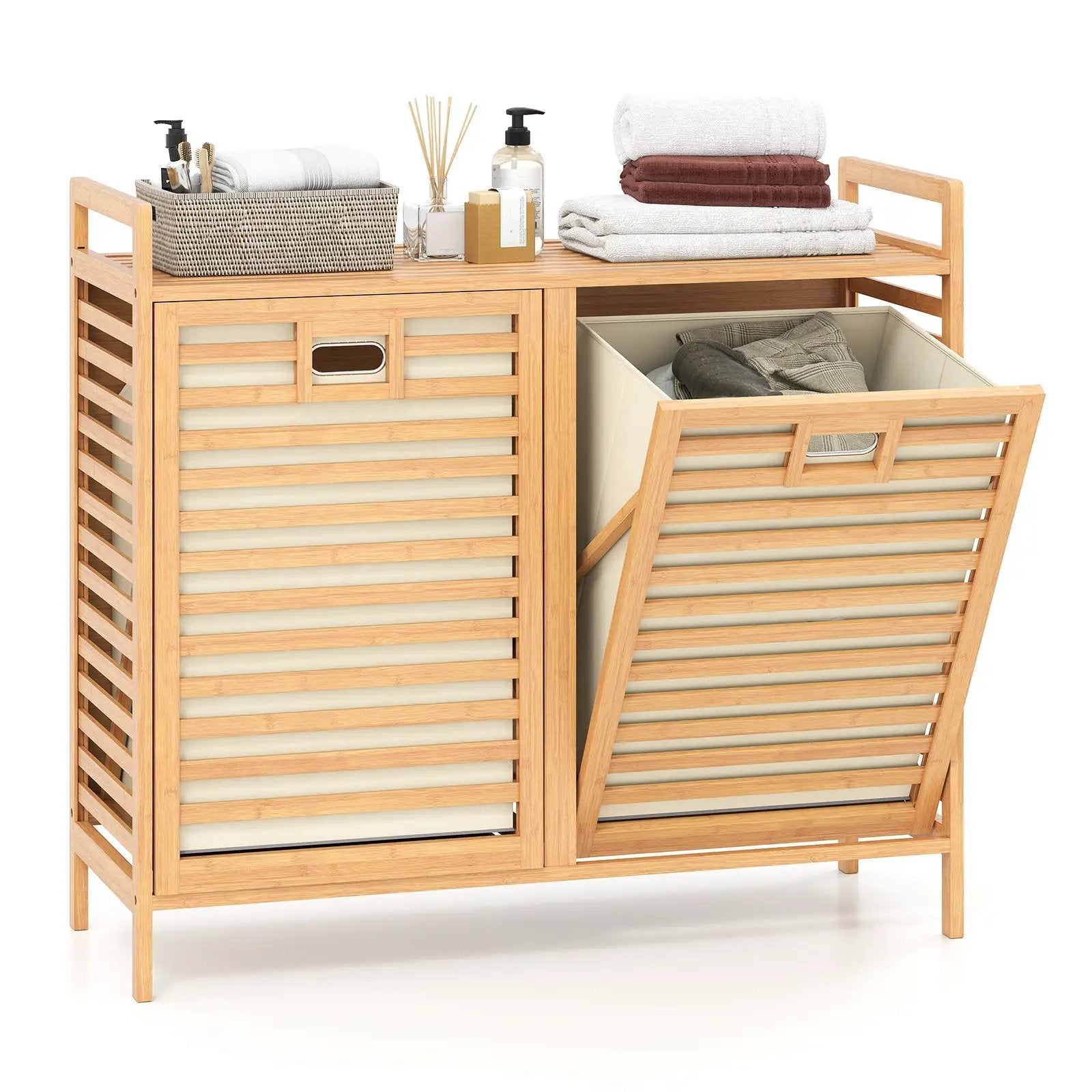 Double Tilt-out Laundry Hamper with 2 Removable Bins-Natural by DirectDeals