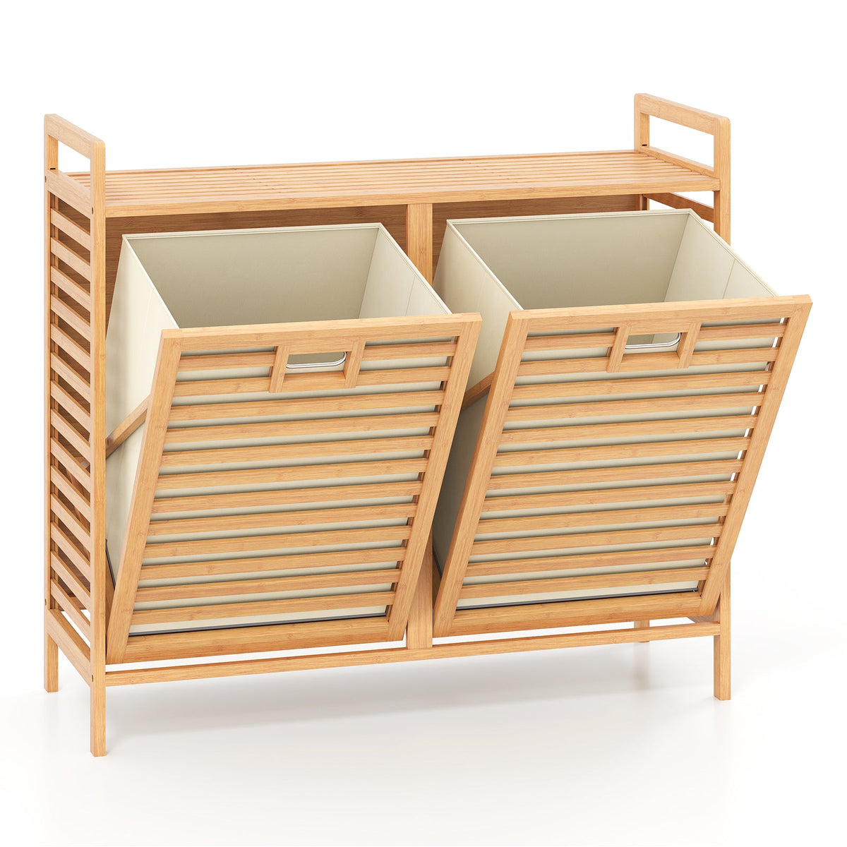 Double Tilt-out Laundry Hamper with 2 Removable Bins-Natural, photo 4 of 10
