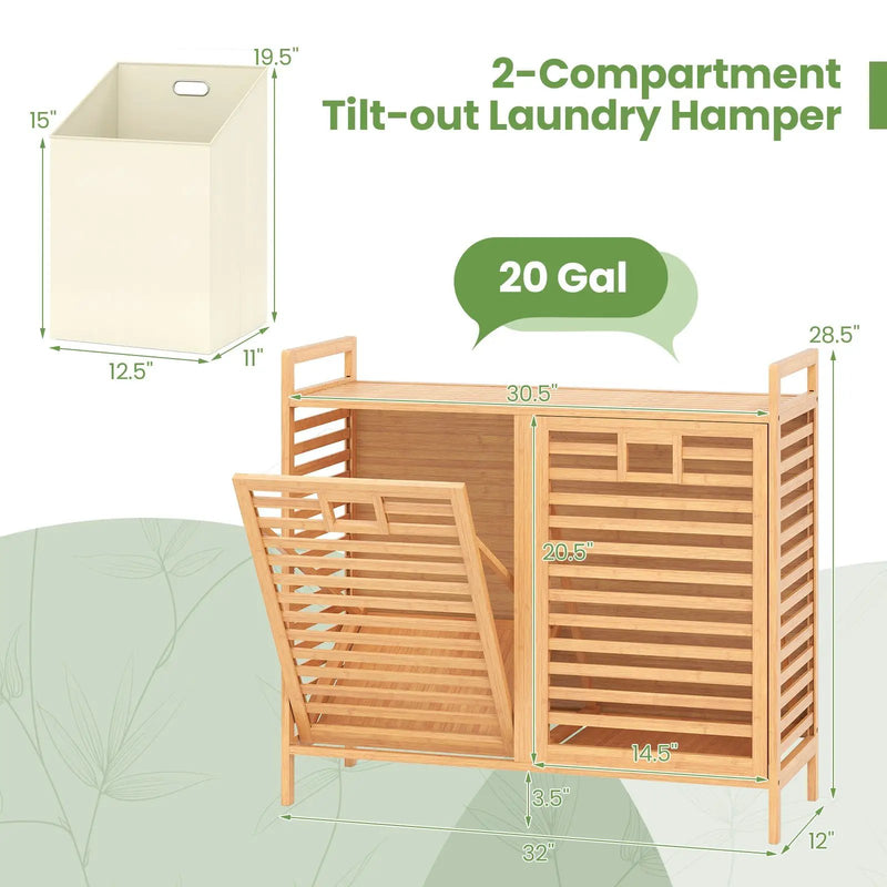 Double Tilt-out Laundry Hamper with 2 Removable Bins-Natural by DirectDeals