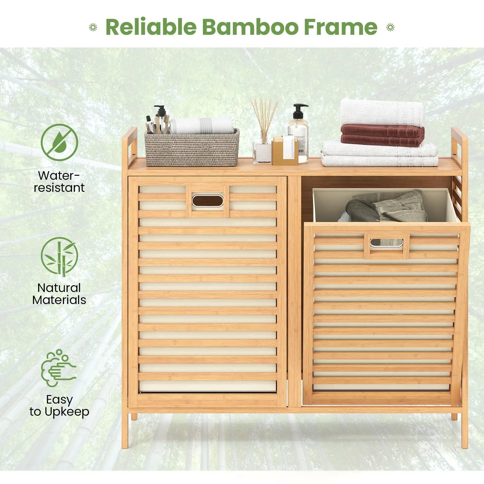 Double Tilt-out Laundry Hamper with 2 Removable Bins-Natural by DirectDeals