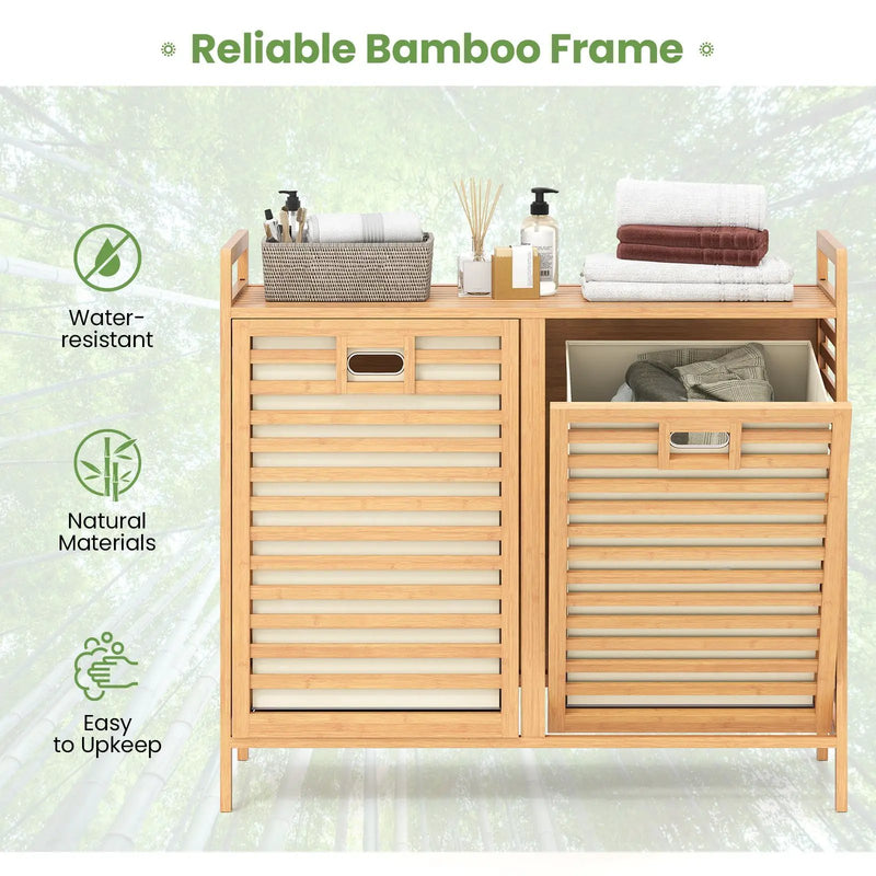 Double Tilt-out Laundry Hamper with 2 Removable Bins-Natural by DirectDeals