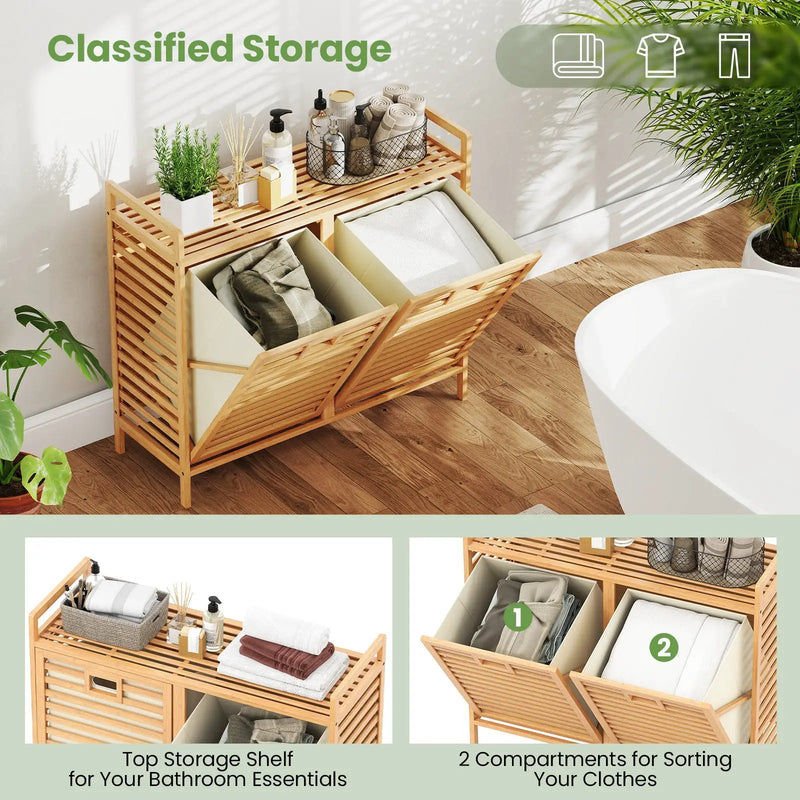 Double Tilt-out Laundry Hamper with 2 Removable Bins-Natural by DirectDeals