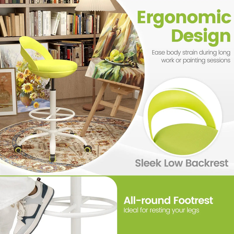 Drafting Stool Rolling Tall Desk Chair with Wheels-Green by DirectDeals