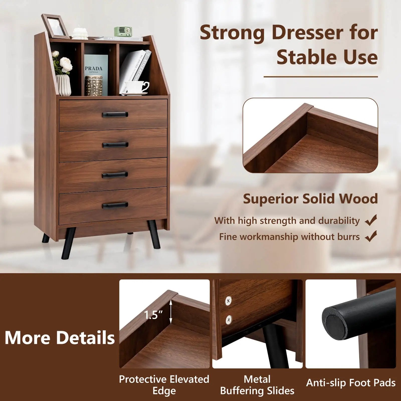 4-Drawer Dresser with 2 Anti-Tipping Kits for Bedroom by DirectDeals