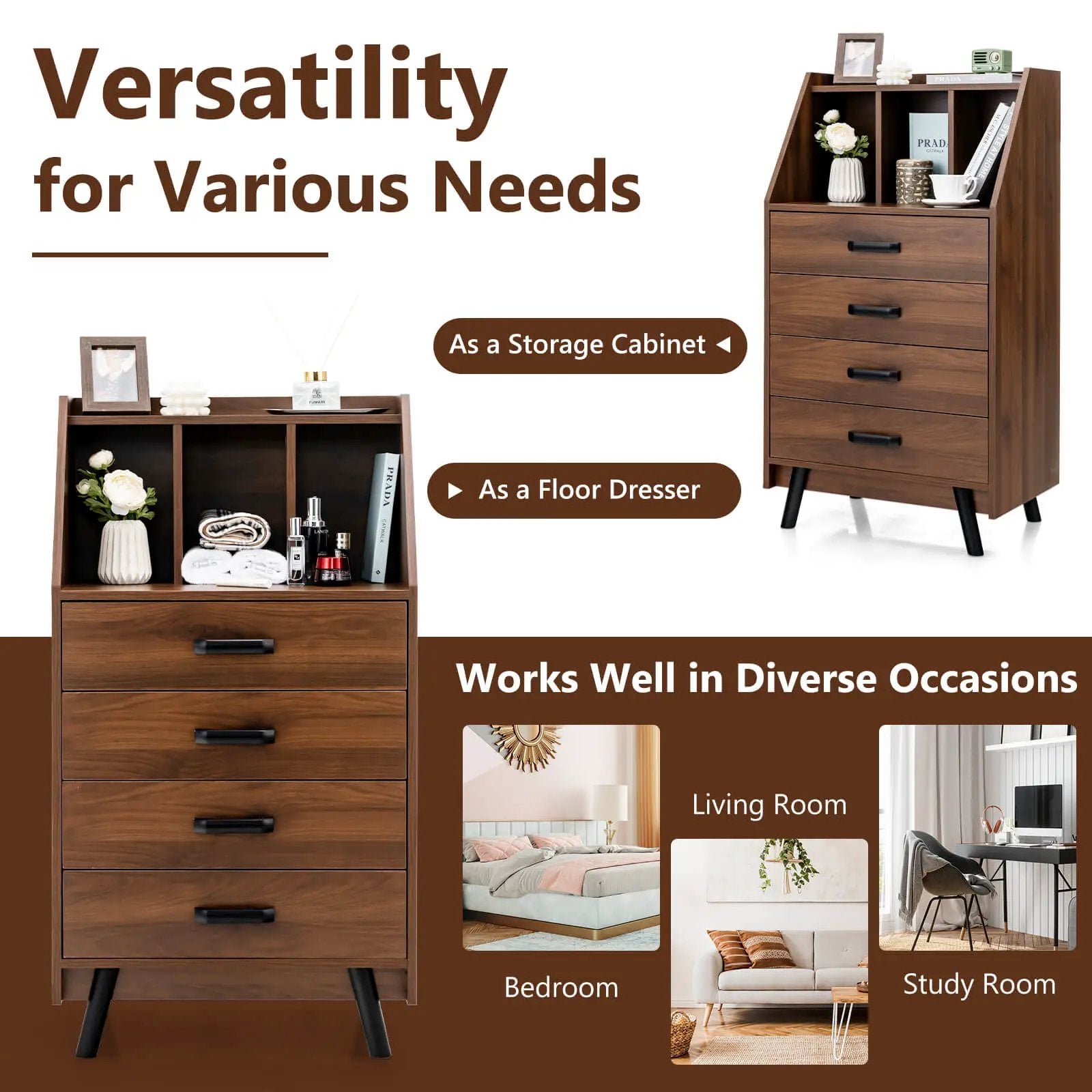 4-Drawer Dresser with 2 Anti-Tipping Kits for Bedroom by DirectDeals