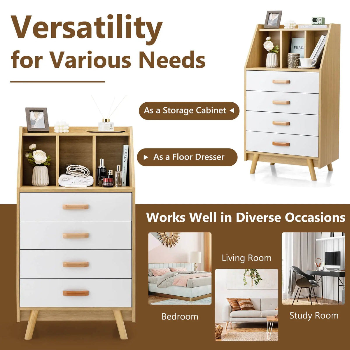 4-Drawer Dresser with 2 Anti-Tipping Kits for Bedroom by DirectDeals