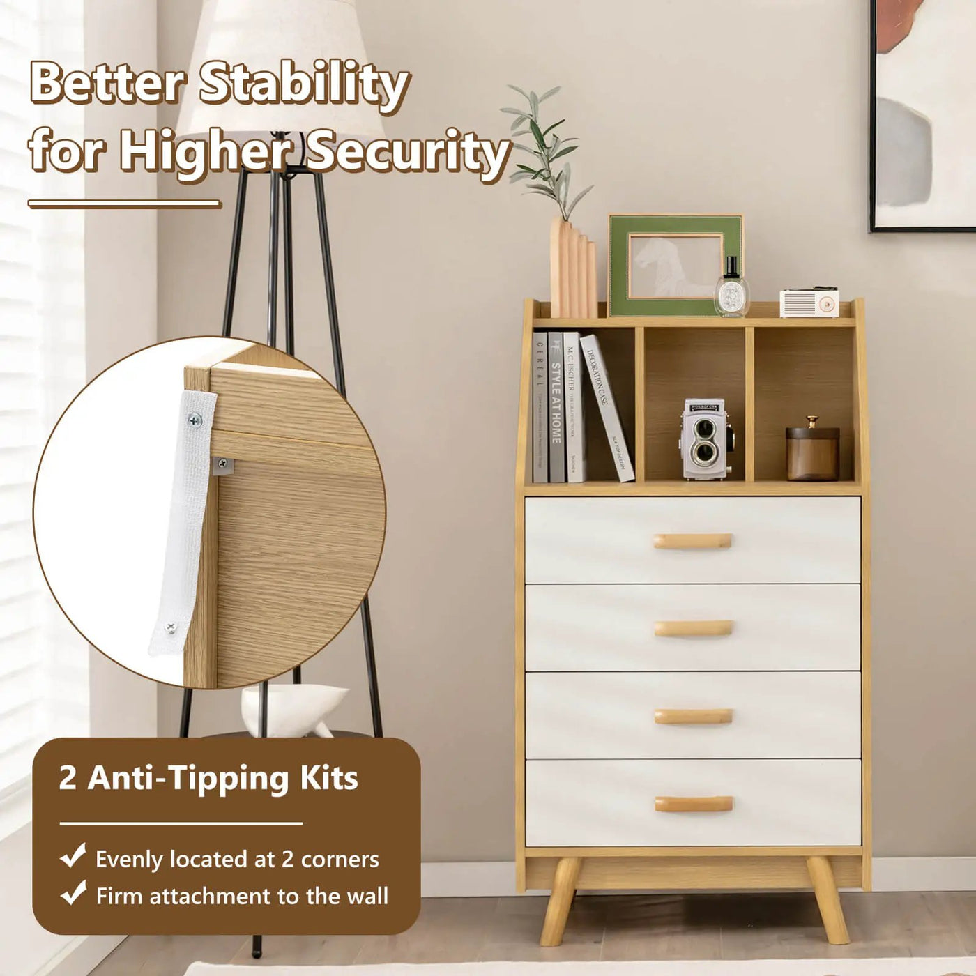 4-Drawer Dresser with 2 Anti-Tipping Kits for Bedroom by DirectDeals