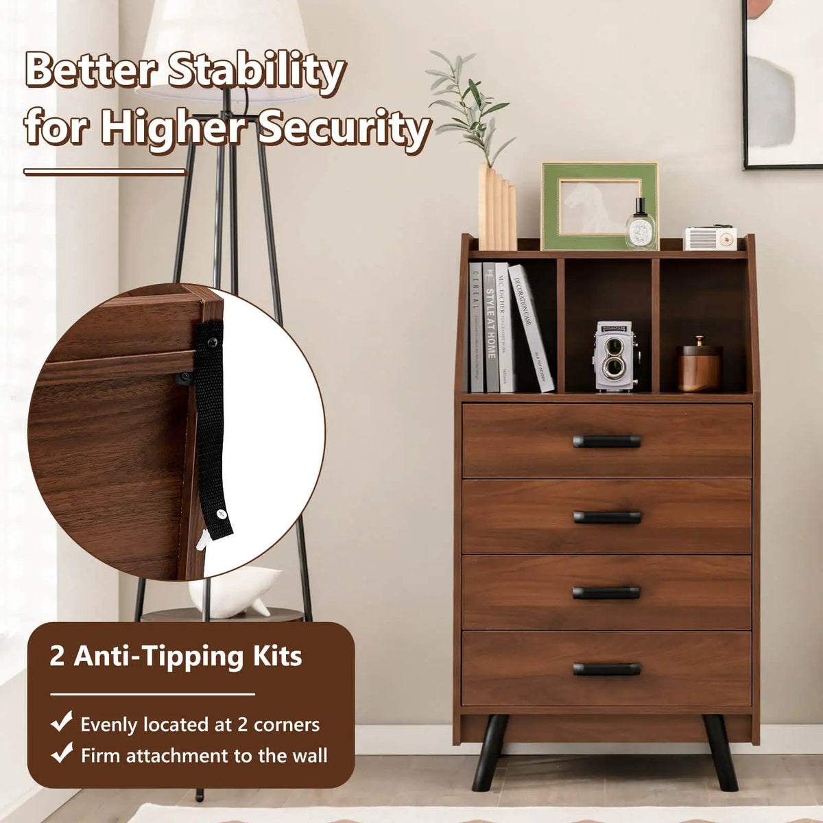 4-Drawer Dresser with 2 Anti-Tipping Kits for Bedroom by DirectDeals