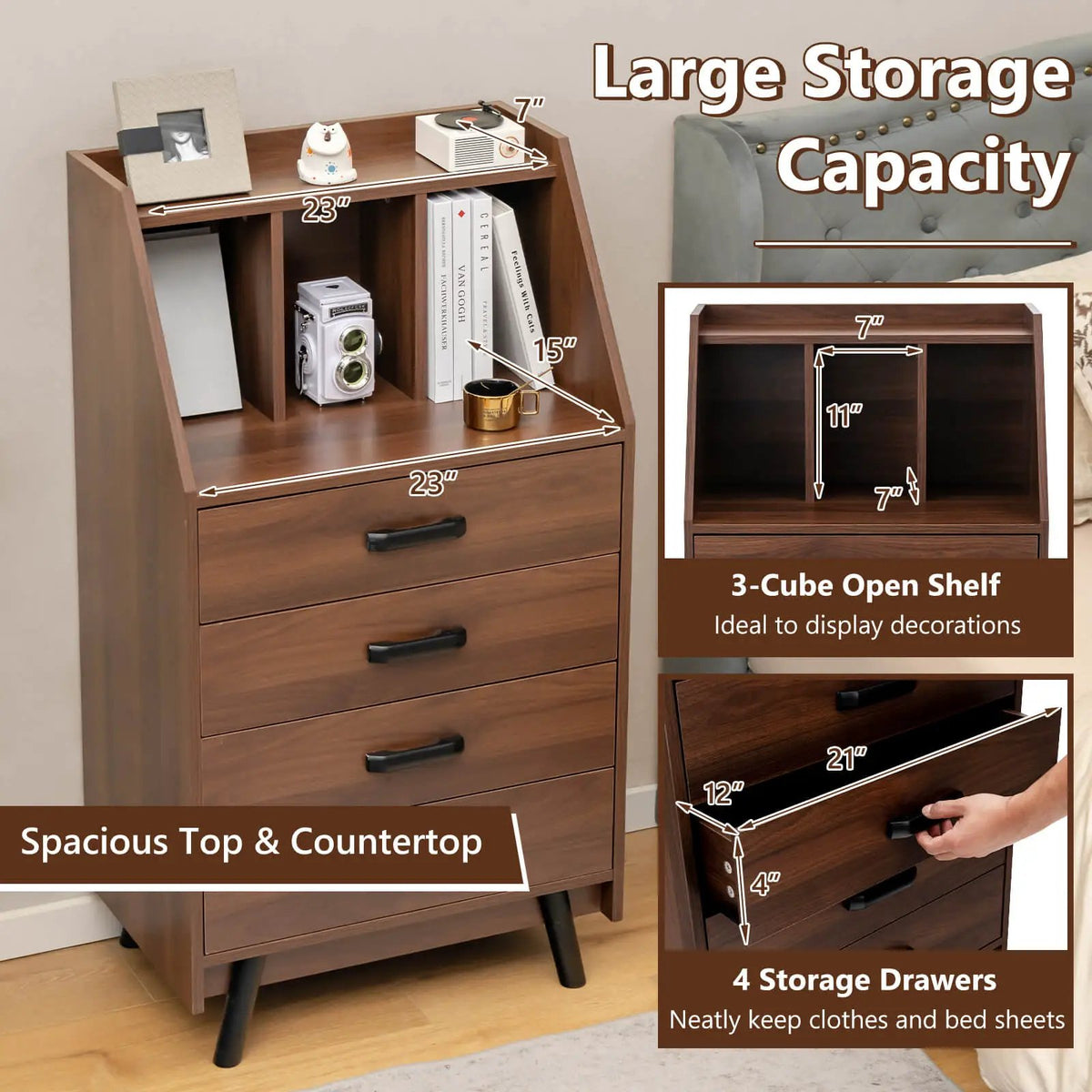 4-Drawer Dresser with 2 Anti-Tipping Kits for Bedroom by DirectDeals
