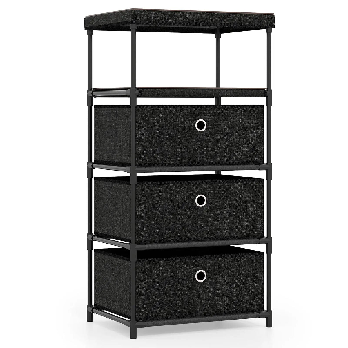 Dresser with 3/4 Drawers Fabric Storage Tower with Wood Top and Metal Frame by DirectDeals