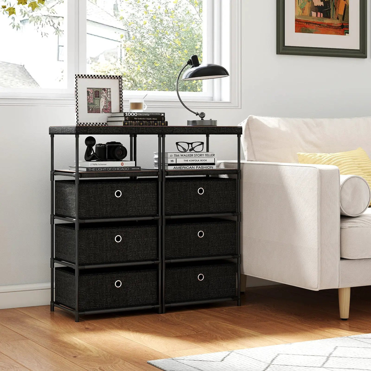 Dresser with 3/4 Drawers Fabric Storage Tower with Wood Top and Metal Frame by DirectDeals