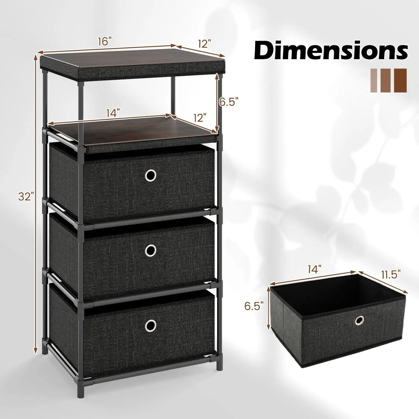 Dresser with 3/4 Drawers Fabric Storage Tower with Wood Top and Metal Frame by DirectDeals