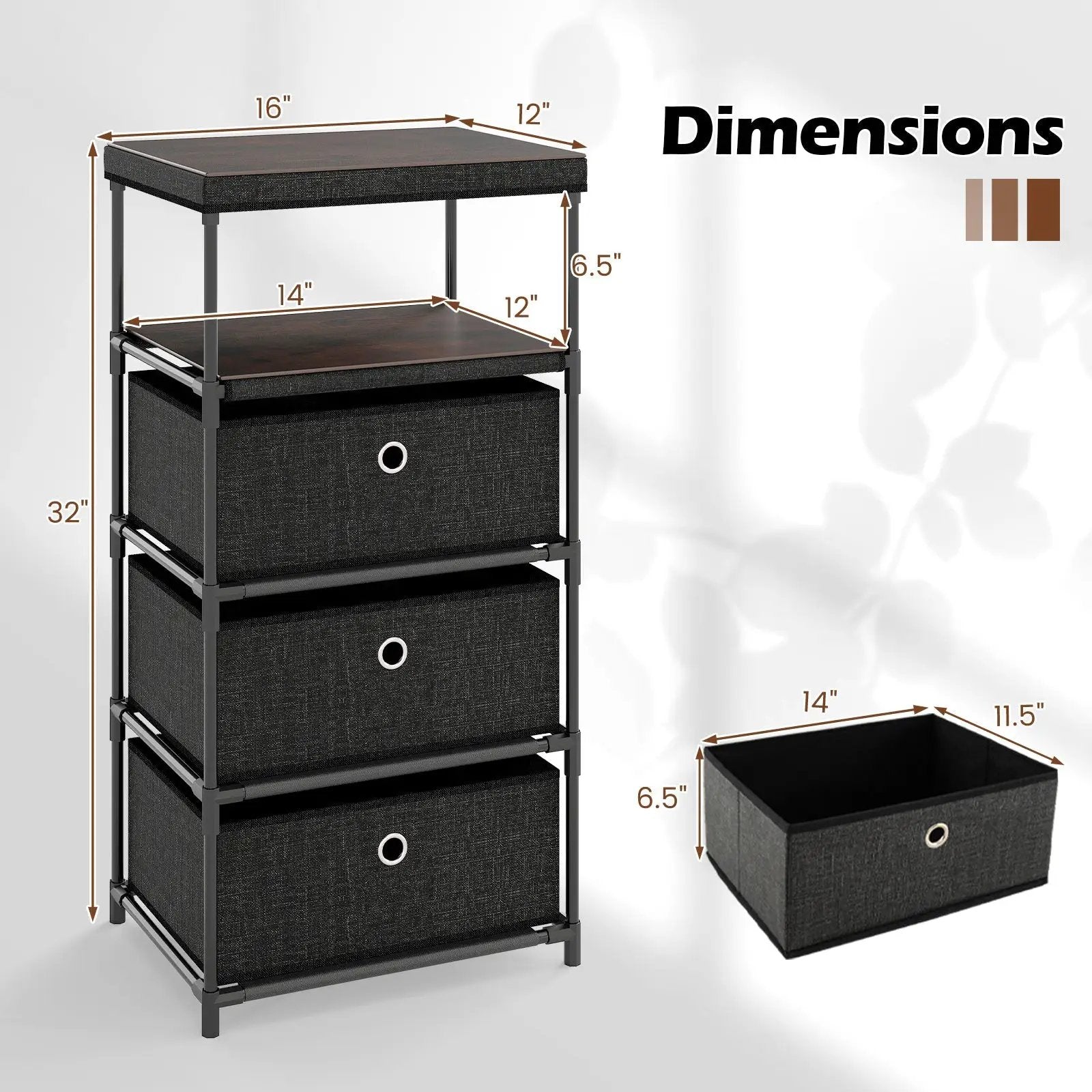 Dresser with 3/4 Drawers Fabric Storage Tower with Wood Top and Metal Frame by DirectDeals